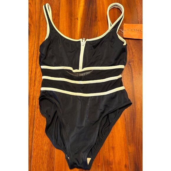 Vintage Sirena Concepts Womens Swimsuit Black & White One-Piece Mesh Detail Fron - Picture 1 of 7